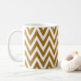 Taza De Café Purpurina de oro de Glam y rayas de chevron blanca