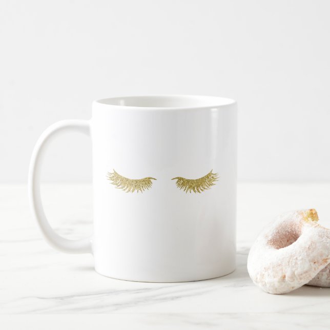 Taza De Café Purpurina de oro Eyelashes Café Mug (Con donut)