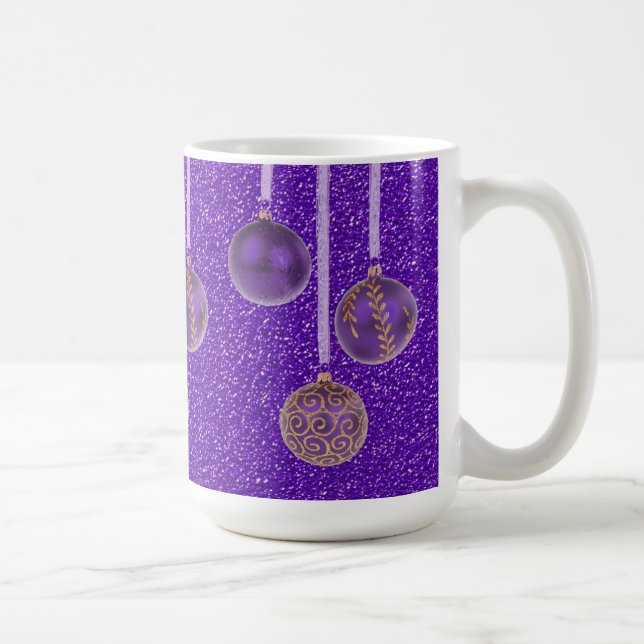Taza De Café Purpurina de oro morado Feliz Navidad Baubles Mug (Derecha)