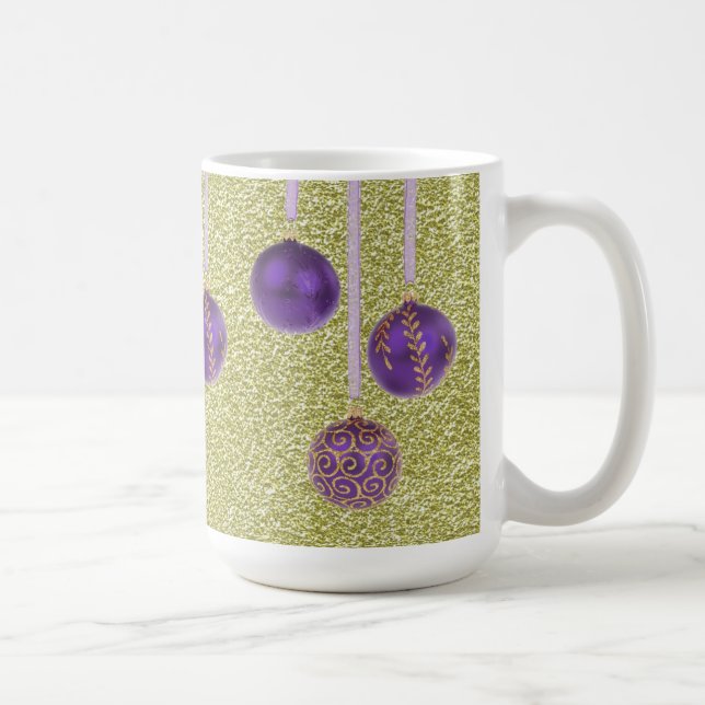 Taza De Café Purpurina de oro morado Feliz Navidad Baubles Mug (Derecha)