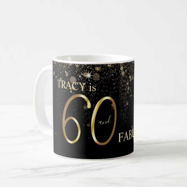 Taza De Café Purpurina de Oro Negro 60 cumpleaños (Anverso izquierdo)
