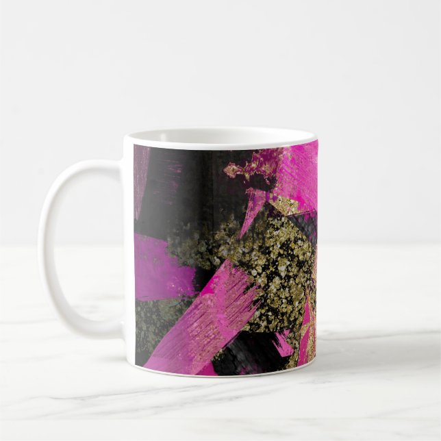 Taza De Café Purpurina de oro negro rosado cepillo moderno Glam (Izquierda)