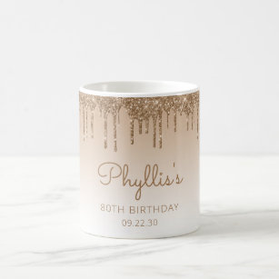 Taza De Café Purpurina de oro personalizado Drip 80 cumpleaños