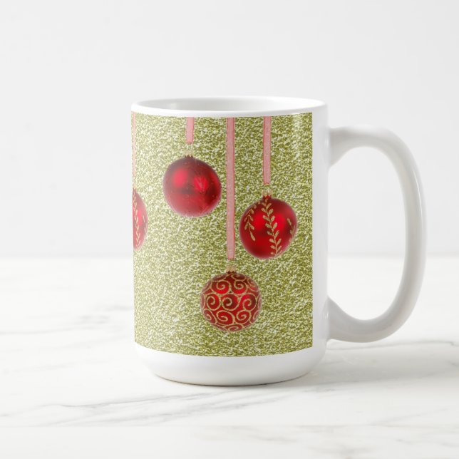 Taza De Café Purpurina de oro rojo Feliz Navidad Baubles Mug (Derecha)