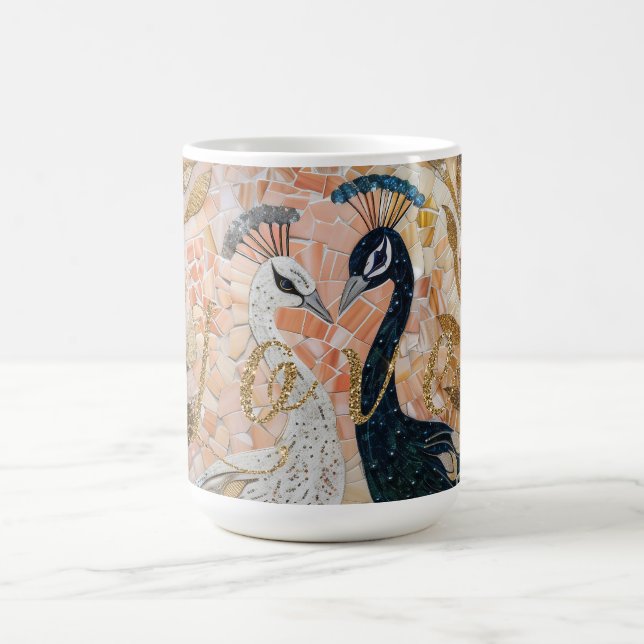Taza De Café Purpurina de Peacocks Gold Ama a Rosa de Rubor (Centro)