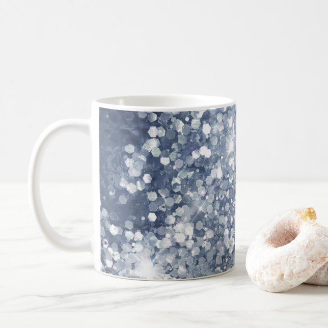 Taza De Café Purpurina de Plata Azul Dusty Sparkly (Con donut)