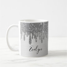 Purpurina de plata café cerámico personalizado Mug