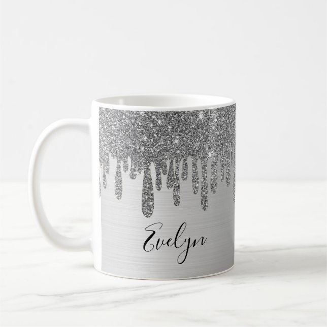 Taza De Café Purpurina de plata café cerámico personalizado Mug (Izquierda)