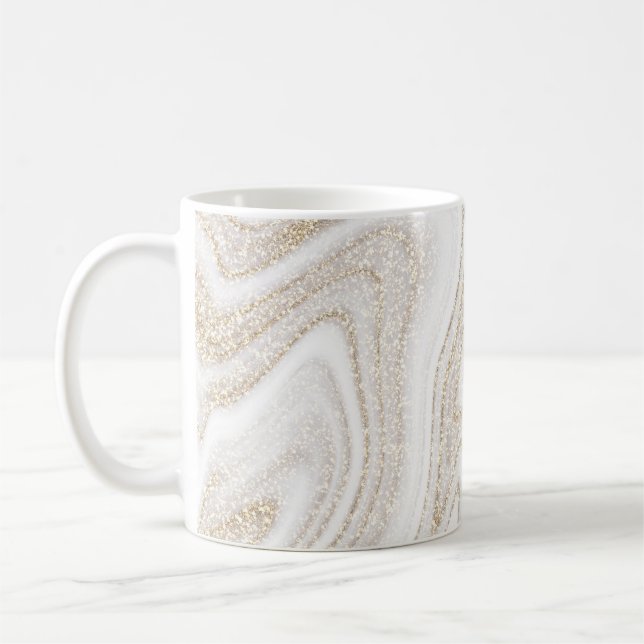 Taza De Café Purpurina dorado de mármol blanco de moda moderna (Izquierda)