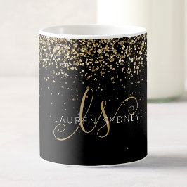 Taza De Café Purpurina dorado Glam Monograma Nombre
