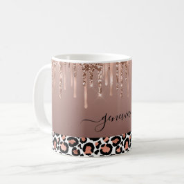 Taza De Café Purpurina Dris Leopard Rosa Gold Girly