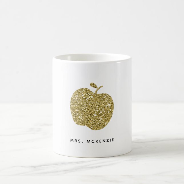 Taza De Café Purpurina Faux Gold Apple | Café del profesor Mug (Centro)