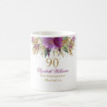 Taza De Café Purpurina floral Sparkling Amethyst 90th Birthday<br><div class="desc">¡Mugs de cumpleaños más elegantes en la Pequeña Tienda Bayleigh!</div>