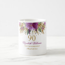 Taza De Café Purpurina floral Sparkling Amethyst 90th Birthday
