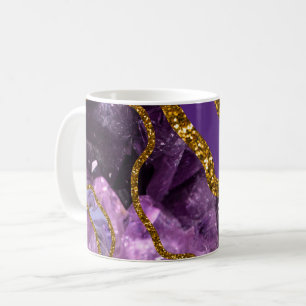 Taza De Café Purpurina Geode de Agate Purple & Gold