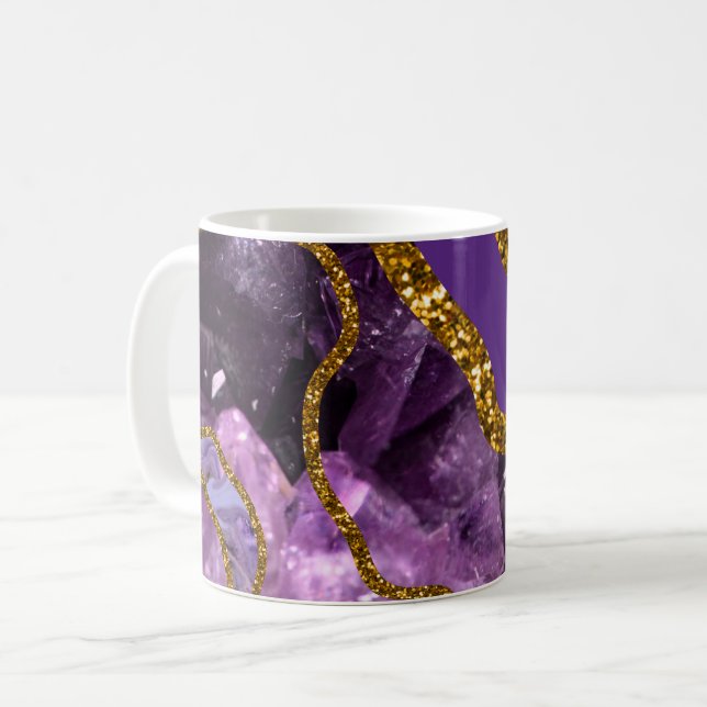 Taza De Café Purpurina Geode de Agate Purple & Gold (Anverso izquierdo)