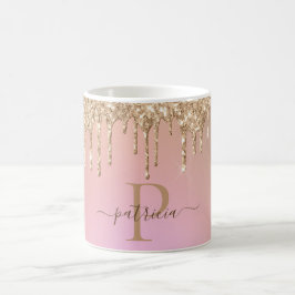 Taza De Café Purpurina Glam Gold Dris Elegante Monograma