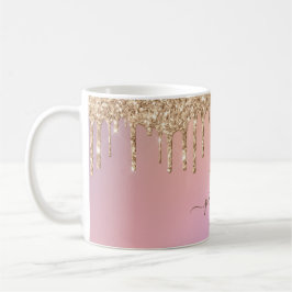 Taza De Café Purpurina Glam Gold Dris Elegante Monograma