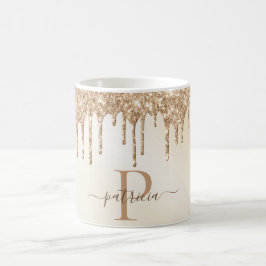 Taza De Café Purpurina Glam Gold Dris Elegante Monograma