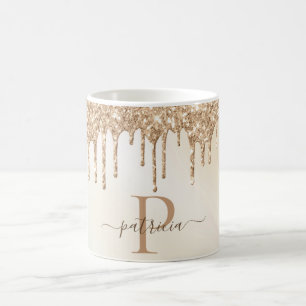 Taza De Café Purpurina Glam Gold Dris Elegante Monograma