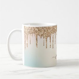 Taza De Café Purpurina Glam Gold Dris Elegante Monograma