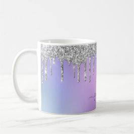 Taza De Café Purpurina Glam Silver Dris Elegante Monograma