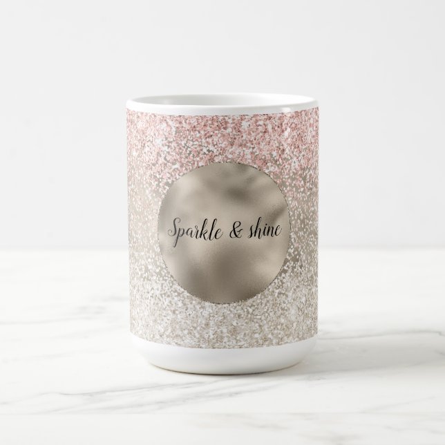 Taza De Café Purpurina Glitzy Blanco Rosa de Oro Champagne (Centro)