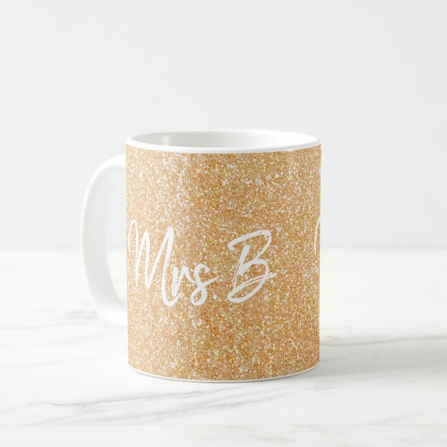 Taza De Café Purpurina Gold Champagne Personalizado Sra. (Anverso izquierdo)