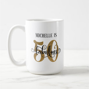 Taza De Café Purpurina Gold Script 50 y fabuloso sobre blanco