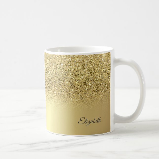 Taza De Café Purpurina Guay Gold de moda, Plata - Personalizado (Derecha)