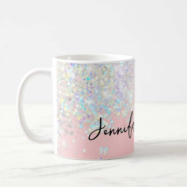 Taza De Café Purpurina holográfico de parkle Rubor Pink Girly (Izquierda)