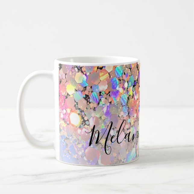 Taza De Café Purpurina holográfico moderno elegante Personaliza (Izquierda)