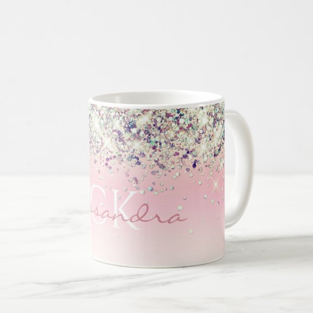 Taza De Café Purpurina morado de parachoques monogramado de caf (Anverso derecho)