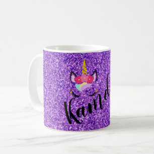 Taza De Café Purpurina morado de unicornio personalizado para c