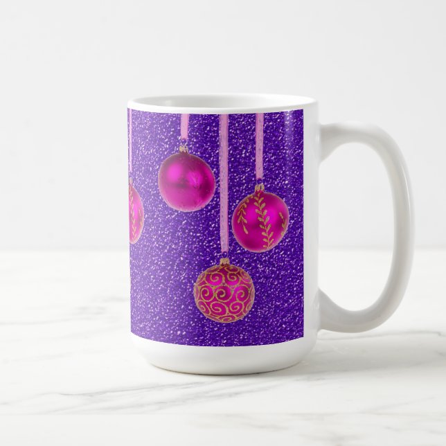 Taza De Café Purpurina morado rosa Feliz Navidad Baubles Mug (Derecha)