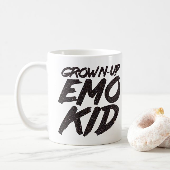 Taza De Café purpurina negro de emo chico grande (Con donut)