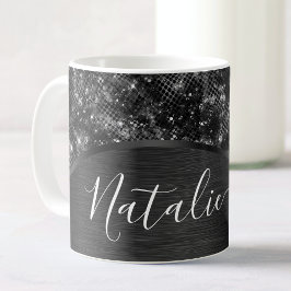 Taza De Café Purpurina negro metálico personalizado