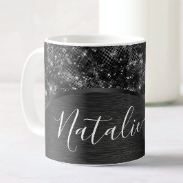 Taza De Café Purpurina negro metálico personalizado