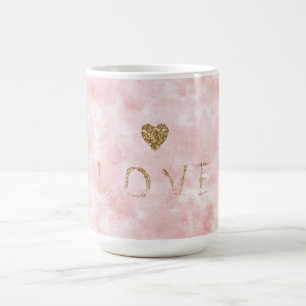 Taza De Café Purpurina Oro Rosa Corazón de Amor