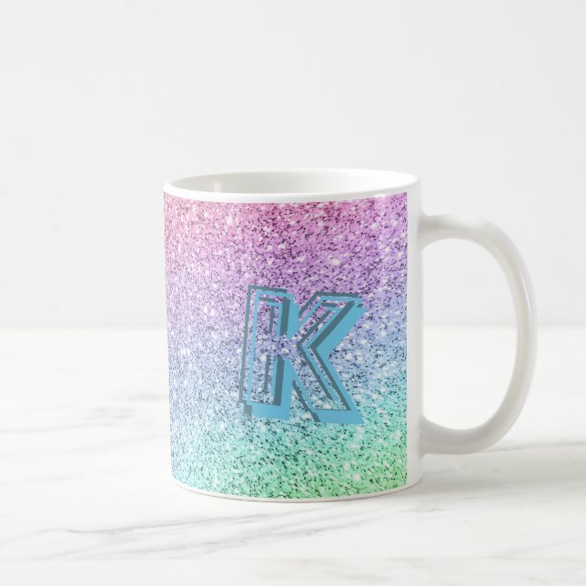 Taza De Café Purpurina Pastel Impresionante Personalizado Monog (Derecha)