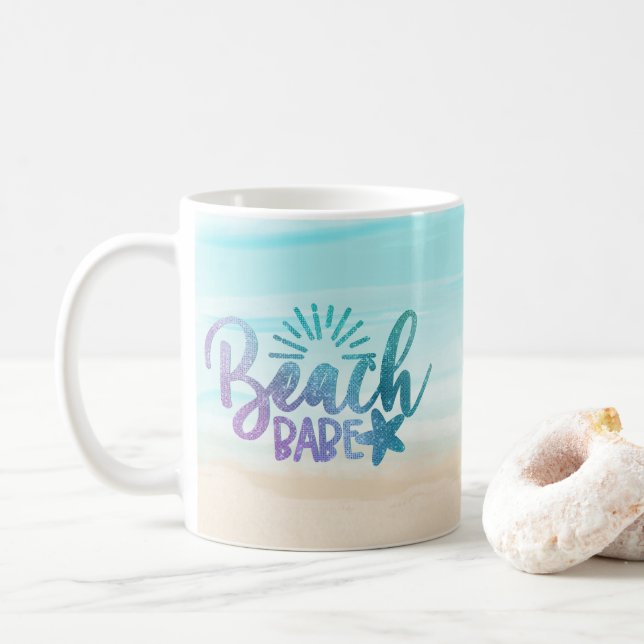 Taza De Café Purpurina personalizado de nalga de playa de acuar (Con donut)