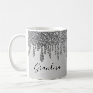 Taza De Café Purpurina Plata Abuela Cerámica