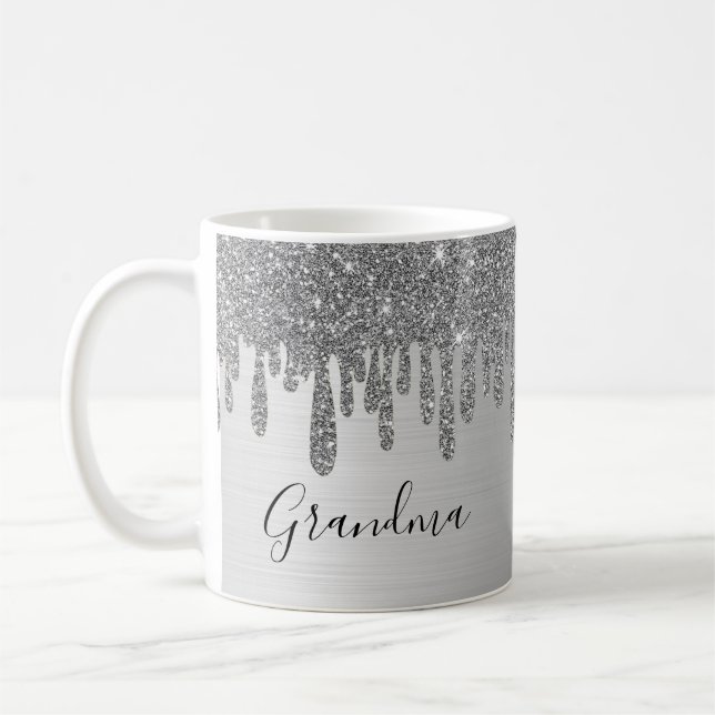 Taza De Café Purpurina Plata Abuela Cerámica (Izquierda)