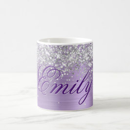 Taza De Café Purpurina plateada personalizada Luz Purpura Hoja