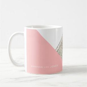 Taza De Café Purpurina plateado blanco moderno Triángulo rosa