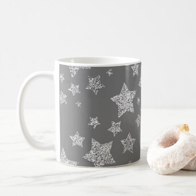 Taza De Café Purpurina plateado chispa Estrellas patrón gris cl (Con donut)