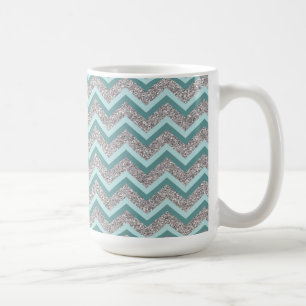 Taza De Café Purpurina plateado y ZigZag Verde azulado