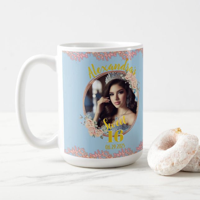 Taza De Café Purpurina Princesa de Fairytale Sweet dieciséis (Con donut)