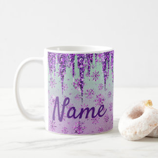 Taza De Café Purpurina Purple Snowflakes Design Coffee Mug Cup
