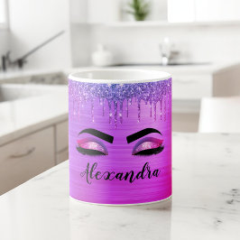 Taza De Café Purpurina púrpura Esparkle Eyelashes Monograma Nom